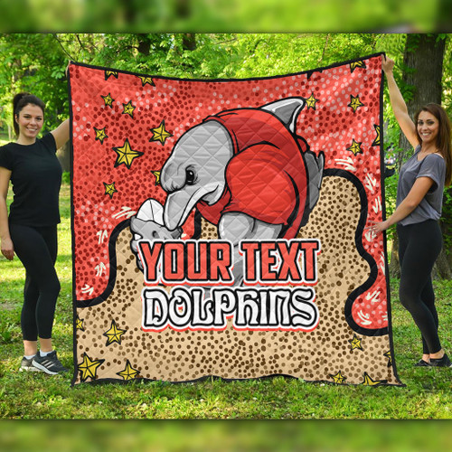 Redcliffe Dolphins Custom Quilt - Team With Dot And Star Patterns For Tough Fan Quilt Redcliffe Dolphins Custom Quilt - Team With Dot And Star Patterns For Tough Fan Quilt