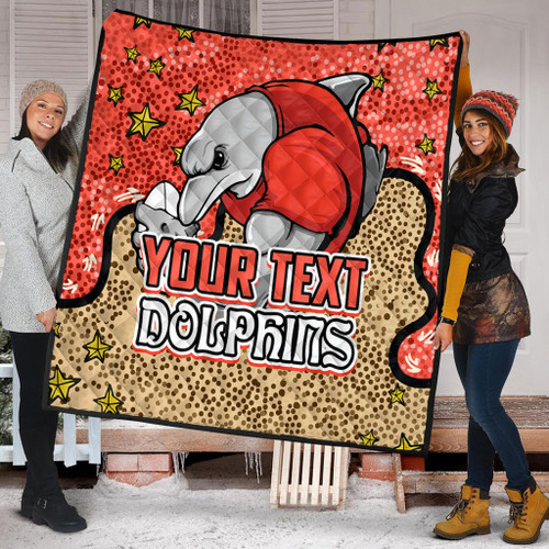 Redcliffe Dolphins Custom Quilt - Team With Dot And Star Patterns For Tough Fan Quilt Redcliffe Dolphins Custom Quilt - Team With Dot And Star Patterns For Tough Fan Quilt