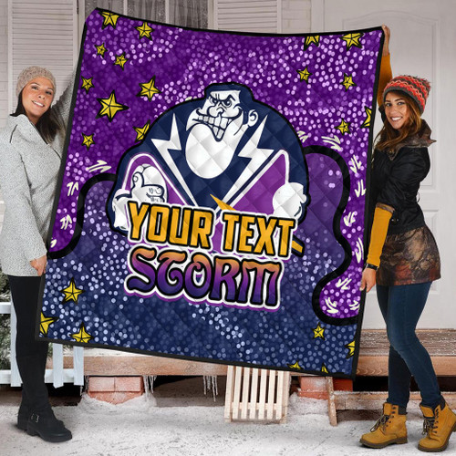 Melbourne Storm Custom Quilt - Team With Dot And Star Patterns For Tough Fan Quilt Melbourne Storm Custom Quilt - Team With Dot And Star Patterns For Tough Fan Quilt