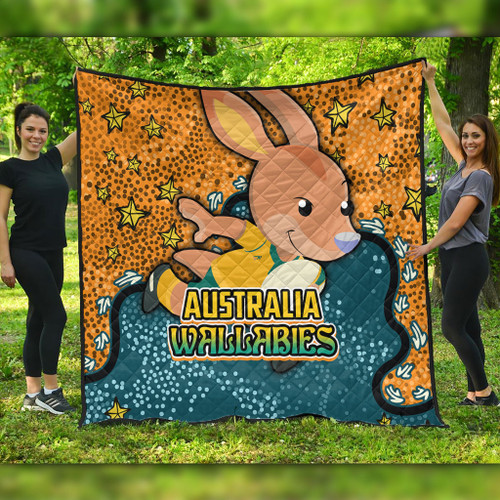 Australia Wallabies Custom Quilt - Team With Dot And Star Patterns For Tough Fan Quilt Australia Wallabies Custom Quilt - Team With Dot And Star Patterns For Tough Fan Quilt
