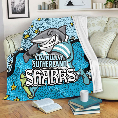 Cronulla-Sutherland Sharks Custom Blanket - Team With Dot And Star Patterns For Tough Fan Blanket