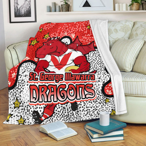 St. George Illawarra Dragons Custom Blanket - Team With Dot And Star Patterns For Tough Fan Blanket St. George Illawarra Dragons Custom Blanket - Team With Dot And Star Patterns For Tough Fan Blanket