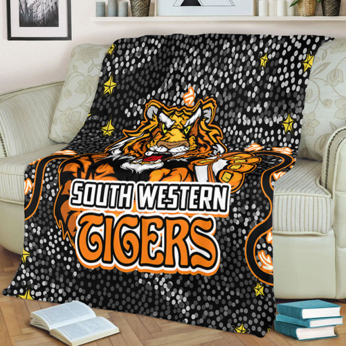 Wests Tigers Custom Blanket - Team With Dot And Star Patterns For Tough Fan Blanket