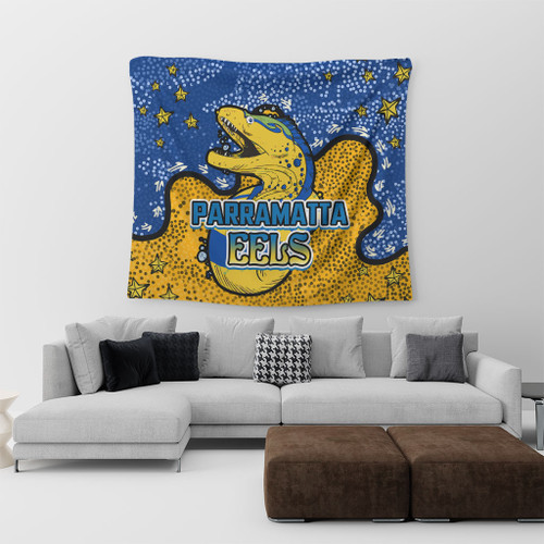 Parramatta Eels Custom Tapestry - Team With Dot And Star Patterns For Tough Fan Tapestry