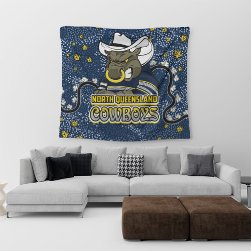 North Queensland Cowboys Custom Tapestry - Team With Dot And Star Patterns For Tough Fan Tapestry