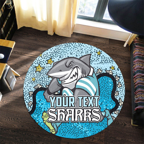 Cronulla-Sutherland Sharks Custom Round Rug - Team With Dot And Star Patterns For Tough Fan Round Rug