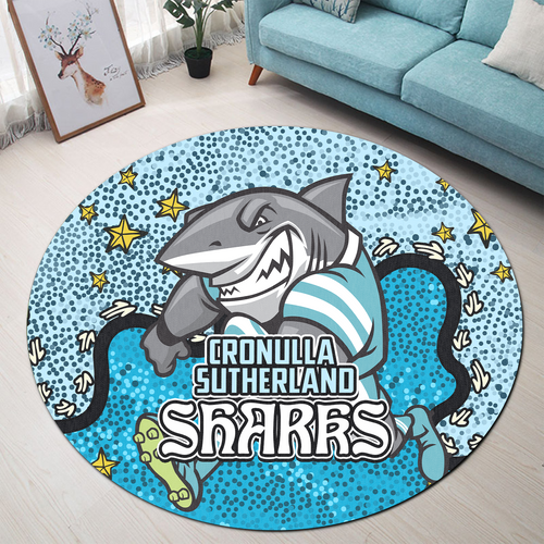 Cronulla-Sutherland Sharks Custom Round Rug - Team With Dot And Star Patterns For Tough Fan Round Rug
