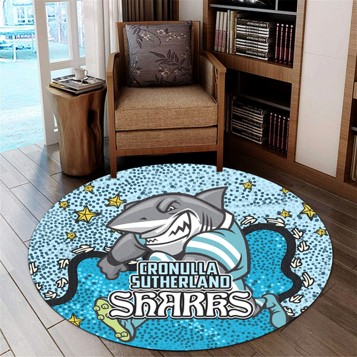Cronulla-Sutherland Sharks Custom Round Rug - Team With Dot And Star Patterns For Tough Fan Round Rug