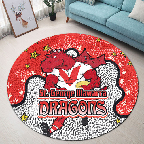 St. George Illawarra Dragons Custom Round Rug - Team With Dot And Star Patterns For Tough Fan Round Rug