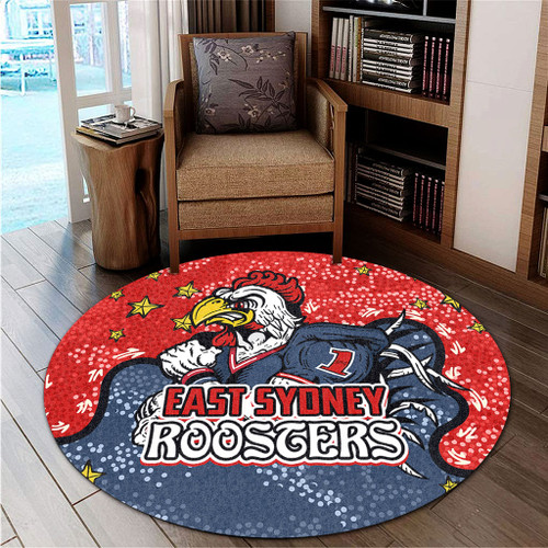 Sydney Roosters Custom Round Rug - Team With Dot And Star Patterns For Tough Fan Round Rug Sydney Roosters Custom Round Rug - Team With Dot And Star Patterns For Tough Fan Round Rug