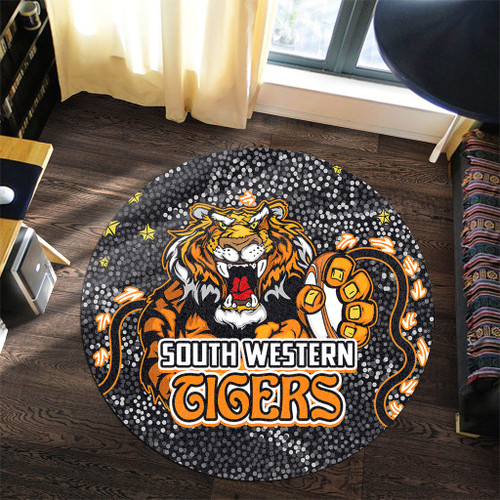 Wests Tigers Custom Round Rug - Team With Dot And Star Patterns For Tough Fan Round Rug