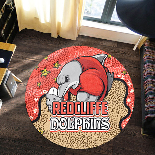 Redcliffe Dolphins Custom Round Rug - Team With Dot And Star Patterns For Tough Fan Round Rug Redcliffe Dolphins Custom Round Rug - Team With Dot And Star Patterns For Tough Fan Round Rug