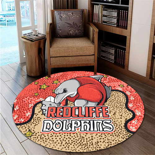 Redcliffe Dolphins Custom Round Rug - Team With Dot And Star Patterns For Tough Fan Round Rug Redcliffe Dolphins Custom Round Rug - Team With Dot And Star Patterns For Tough Fan Round Rug