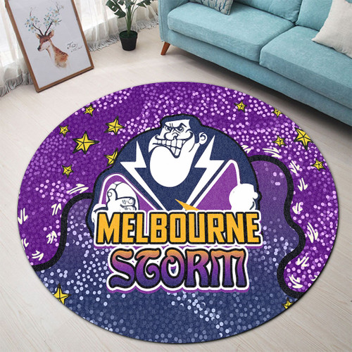 Melbourne Storm Custom Round Rug - Team With Dot And Star Patterns For Tough Fan Round Rug