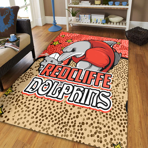 Redcliffe Dolphins Custom Area Rug - Team With Dot And Star Patterns For Tough Fan Area Rug