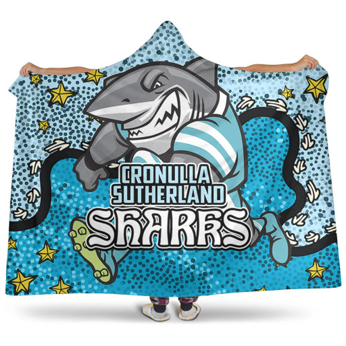 Cronulla-Sutherland Sharks Custom Hooded Blanket - Team With Dot And Star Patterns For Tough Fan Hooded Blanket