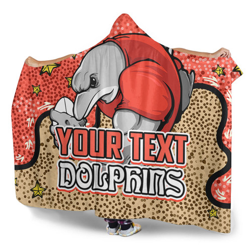 Redcliffe Dolphins Custom Hooded Blanket - Team With Dot And Star Patterns For Tough Fan Hooded Blanket Redcliffe Dolphins Custom Hooded Blanket - Team With Dot And Star Patterns For Tough Fan Hooded Blanket