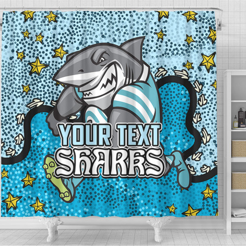 Cronulla-Sutherland Sharks Custom Shower Curtain - Team With Dot And Star Patterns For Tough Fan Shower Curtain