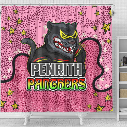 Penrith Panthers Custom Shower Curtain - Team With Dot And Star Patterns For Tough Fan Shower Curtain