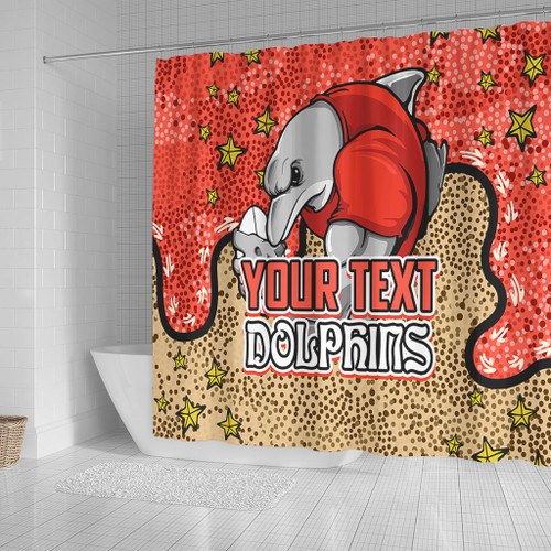 Redcliffe Dolphins Custom Shower Curtain - Team With Dot And Star Patterns For Tough Fan Shower Curtain Redcliffe Dolphins Custom Shower Curtain - Team With Dot And Star Patterns For Tough Fan Shower Curtain