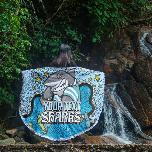 Cronulla-Sutherland Sharks Custom Beach Blanket - Team With Dot And Star Patterns For Tough Fan Beach Blanket