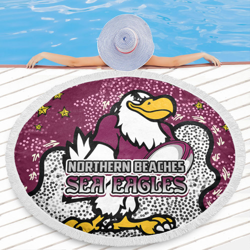 Manly Warringah Sea Eagles Beach Blanket - Team With Dot And Star Patterns For Tough Fan Beach Blanket