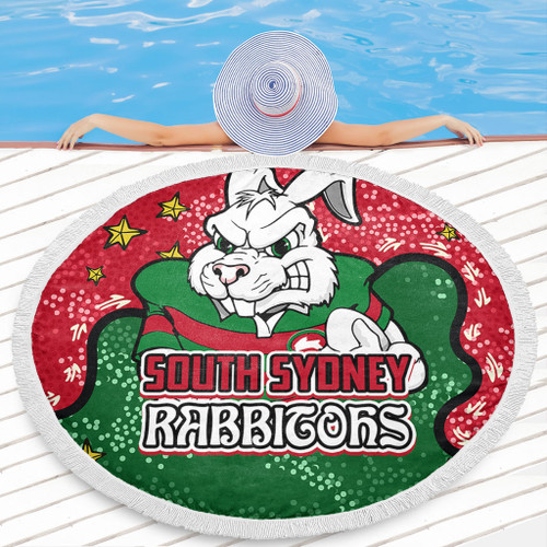 South Sydney Rabbitohs Beach Blanket - Team With Dot And Star Patterns For Tough Fan Beach Blanket