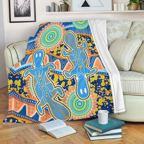 Australia Animals Platypus Aboriginal Blanket - Blue Platypus With Aboriginal Art Dot Painting Patterns Inspired Blanket Australia Animals Platypus Aboriginal Blanket - Blue Platypus With Aboriginal Art Dot Painting Patterns Inspired Blanket