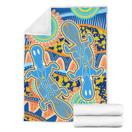 Australia Animals Platypus Aboriginal Blanket - Blue Platypus With Aboriginal Art Dot Painting Patterns Inspired Blanket Australia Animals Platypus Aboriginal Blanket - Blue Platypus With Aboriginal Art Dot Painting Patterns Inspired Blanket