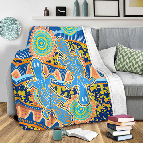 Australia Animals Platypus Aboriginal Blanket - Blue Platypus With Aboriginal Art Dot Painting Patterns Inspired Blanket Australia Animals Platypus Aboriginal Blanket - Blue Platypus With Aboriginal Art Dot Painting Patterns Inspired Blanket