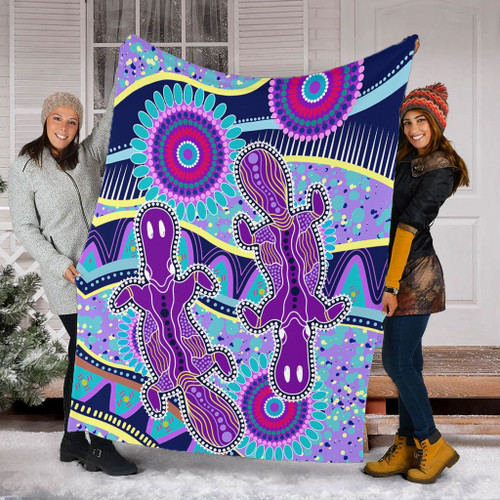 Australia Animals Platypus Aboriginal Blanket - Purple Platypus With Aboriginal Art Dot Painting Patterns Inspired Blanket Australia Animals Platypus Aboriginal Blanket - Purple Platypus With Aboriginal Art Dot Painting Patterns Inspired Blanket