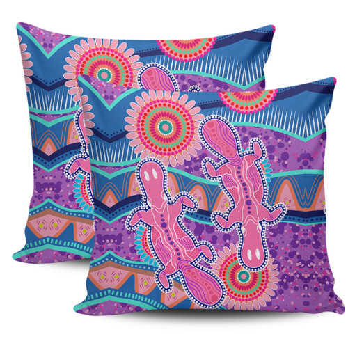 Australia Animals Platypus Aboriginal Pillow Cases - Pink Platypus With Aboriginal Art Dot Painting Patterns Inspired Pillow Cases