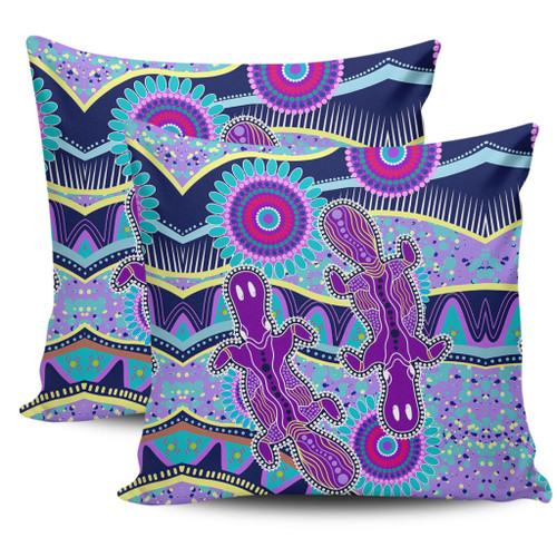 Australia Animals Platypus Aboriginal Pillow Cases - Purple Platypus With Aboriginal Art Dot Painting Patterns Inspired Pillow Cases