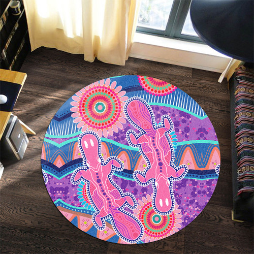 Australia Animals Platypus Aboriginal Round Rug - Pink Platypus With Aboriginal Art Dot Painting Patterns Inspired Round Rug Australia Animals Platypus Aboriginal Round Rug - Pink Platypus With Aboriginal Art Dot Painting Patterns Inspired Round Rug