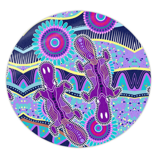 Australia Animals Platypus Aboriginal Round Rug - Purple Platypus With Aboriginal Art Dot Painting Patterns Inspired Round Rug Australia Animals Platypus Aboriginal Round Rug - Purple Platypus With Aboriginal Art Dot Painting Patterns Inspired Round Rug