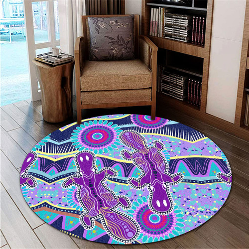 Australia Animals Platypus Aboriginal Round Rug - Purple Platypus With Aboriginal Art Dot Painting Patterns Inspired Round Rug Australia Animals Platypus Aboriginal Round Rug - Purple Platypus With Aboriginal Art Dot Painting Patterns Inspired Round Rug