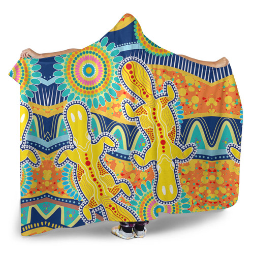 Australia Animals Platypus Aboriginal Hooded Blanket - Yellow Platypus With Aboriginal Art Dot Painting Patterns Inspired Hooded Blanket Australia Animals Platypus Aboriginal Hooded Blanket - Yellow Platypus With Aboriginal Art Dot Painting Patterns Inspired Hooded Blanket