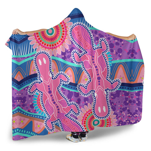 Australia Animals Platypus Aboriginal Hooded Blanket - Pink Platypus With Aboriginal Art Dot Painting Patterns Inspired Hooded Blanket Australia Animals Platypus Aboriginal Hooded Blanket - Pink Platypus With Aboriginal Art Dot Painting Patterns Inspired Hooded Blanket