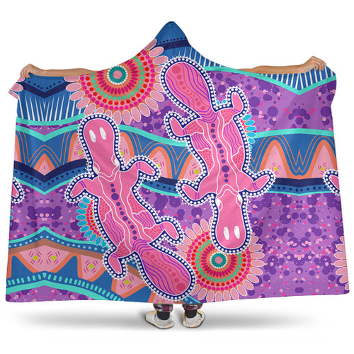 Australia Animals Platypus Aboriginal Hooded Blanket - Pink Platypus With Aboriginal Art Dot Painting Patterns Inspired Hooded Blanket Australia Animals Platypus Aboriginal Hooded Blanket - Pink Platypus With Aboriginal Art Dot Painting Patterns Inspired Hooded Blanket