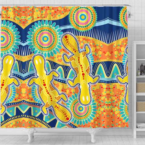 Australia Animals Platypus Aboriginal Shower Curtain - Yellow Platypus With Aboriginal Art Dot Painting Patterns Inspired Shower Curtain Australia Animals Platypus Aboriginal Shower Curtain - Yellow Platypus With Aboriginal Art Dot Painting Patterns Inspired Shower Curtain