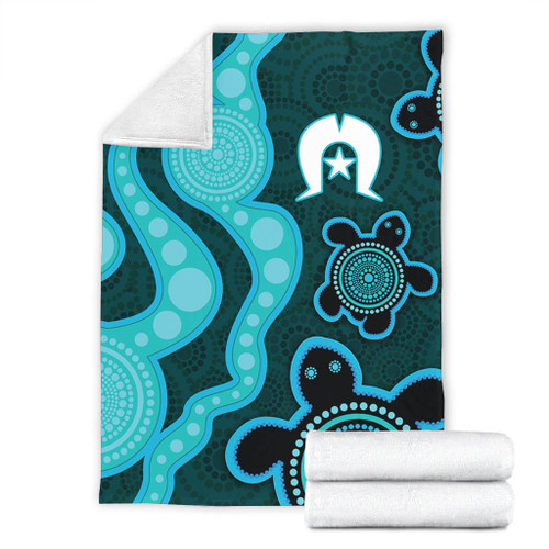 Australia Aboriginal Turtles Torres Strait Islands Blanket - Blue Turtles With Aboriginal Dot Art Painting Patterns And Torres Strait Symbol Blanket Australia Aboriginal Turtles Torres Strait Islands Blanket - Blue Turtles With Aboriginal Dot Art Painting Patterns And Torres Strait Symbol Blanket
