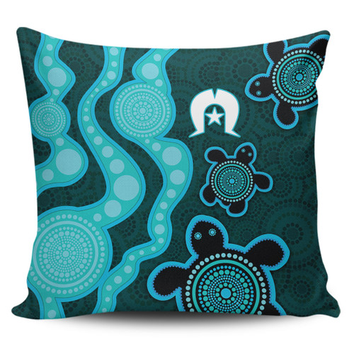 Australia Aboriginal Turtles Torres Strait Islands Pillow Cases - Blue Turtles With Aboriginal Dot Art Painting Patterns And Torres Strait Symbol Pillow Cases Australia Aboriginal Turtles Torres Strait Islands Pillow Cases - Blue Turtles With Aboriginal Dot Art Painting Patterns And Torres Strait Symbol Pillow Cases