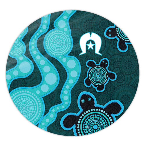 Australia Aboriginal Turtles Torres Strait Islands Round Rug - Blue Turtles With Aboriginal Dot Art Painting Patterns And Torres Strait Symbol Round Rug Australia Aboriginal Turtles Torres Strait Islands Round Rug - Blue Turtles With Aboriginal Dot Art Painting Patterns And Torres Strait Symbol Round Rug