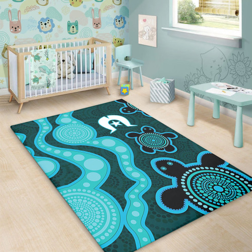 Australia Aboriginal Turtles Torres Strait Islands Area Rug - Blue Turtles With Aboriginal Dot Art Painting Patterns And Torres Strait Symbol Area Rug Australia Aboriginal Turtles Torres Strait Islands Area Rug - Blue Turtles With Aboriginal Dot Art Painting Patterns And Torres Strait Symbol Area Rug