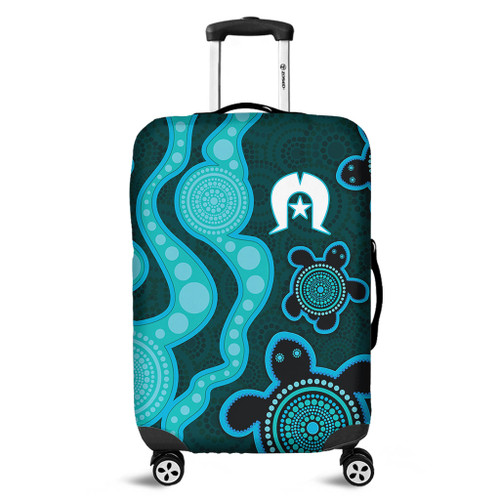 Australia Aboriginal Turtles Torres Strait Islands Luggage Cover - Blue Turtles With Aboriginal Dot Art Painting Patterns And Torres Strait Symbol Luggage Cover Australia Aboriginal Turtles Torres Strait Islands Luggage Cover - Blue Turtles With Aboriginal Dot Art Painting Patterns And Torres Strait Symbol Luggage Cover