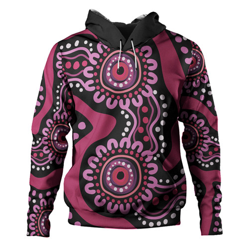 Australia Dot Painting Inspired Aboriginal Hoodie - Pink Flowers Aboriginal Dot Art Hoodie