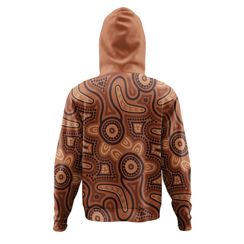 Australia Dot Painting Inspired Aboriginal Hoodie - Brown Aboriginal Australian Art With Boomerang Hoodie Australia Dot Painting Inspired Aboriginal Hoodie - Brown Aboriginal Australian Art With Boomerang Hoodie