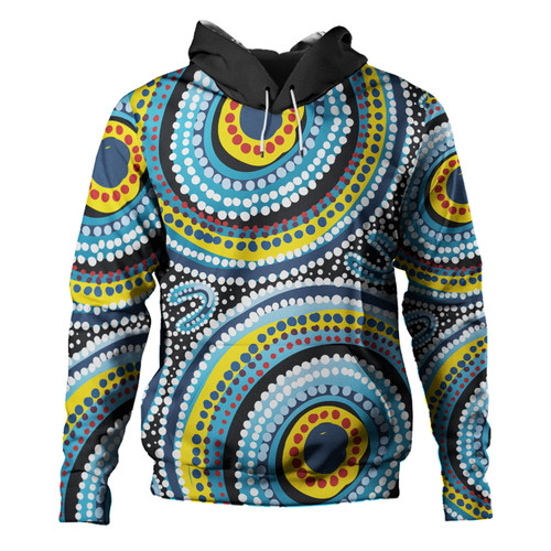 Australia Dot Painting Inspired Aboriginal Hoodie - Blue Aboriginal Style Dot Art Hoodie