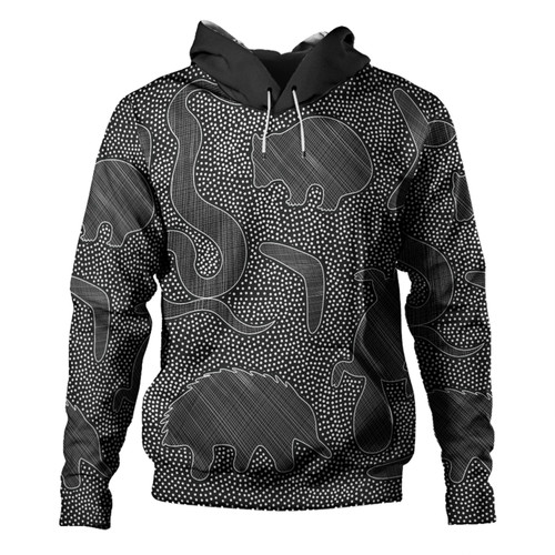 Australia Dot Painting Inspired Aboriginal Hoodie - Aboriginal Dot Grey Art With Animals Hoodie