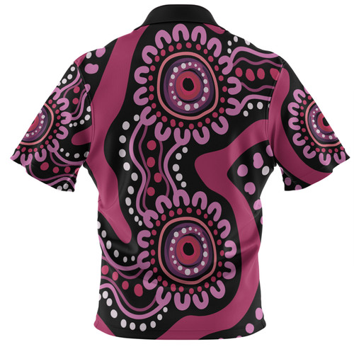 Australia Dot Painting Inspired Aboriginal Polo Shirt - Pink Flowers Aboriginal Dot Art Polo Shirt Australia Dot Painting Inspired Aboriginal Polo Shirt - Pink Flowers Aboriginal Dot Art Polo Shirt